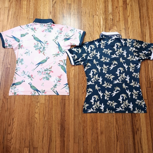 Albatros Partner Mens Performance Golf Polos Size Large Pink Green Birds Parrot - Picture 9 of 11